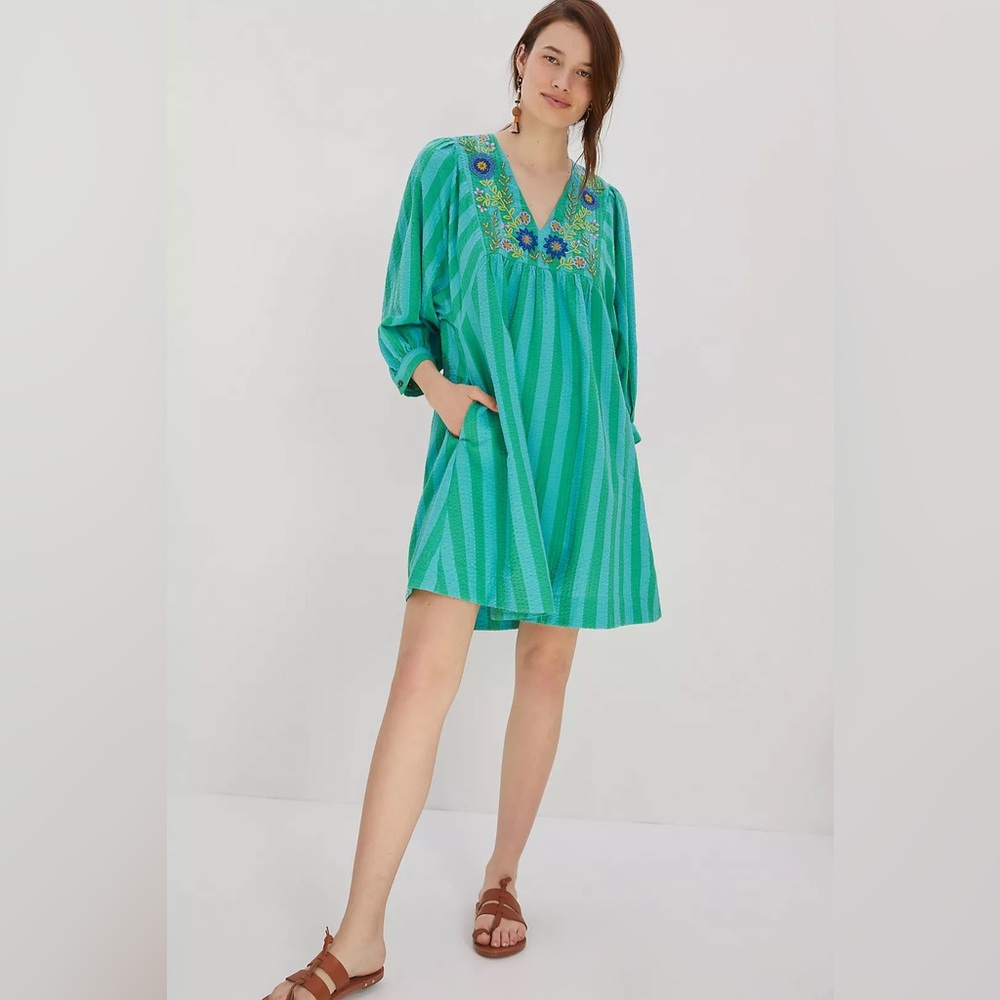 Anthropologie Beachy Embroidered Tunic Dress, size M